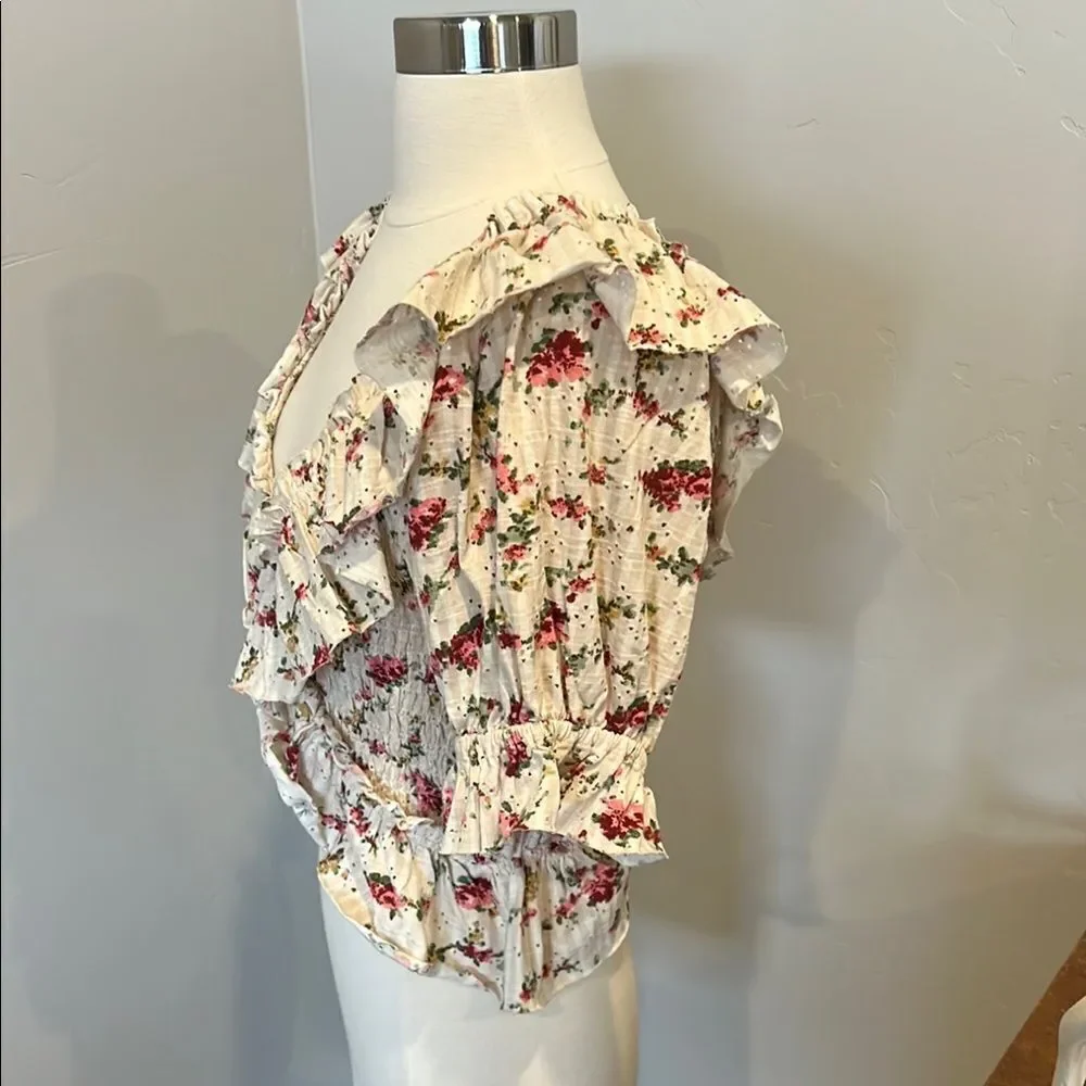 Free People Cream Ruffled Peplum Blouse
